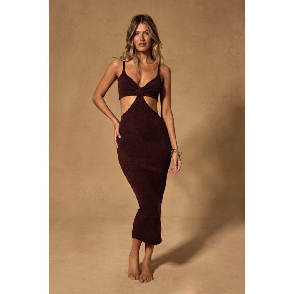 Lulus The Way I Feel Dark Brown Cutout Midi Sweater Dress - Size XS